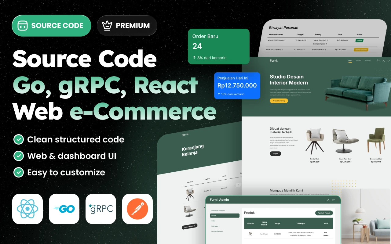 Golang gRPC & React JS: Web Ecommerce 2025